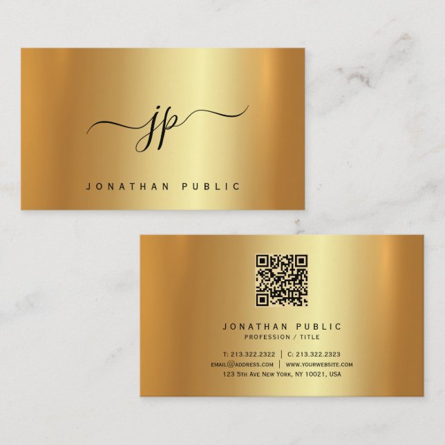 Cartão De Visita Typography Monogram Gold Premium Silk Luxurious (Frente/Verso)