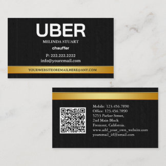Cartão De Visita Uber Driver Modern Gold Border Referral QR CODE