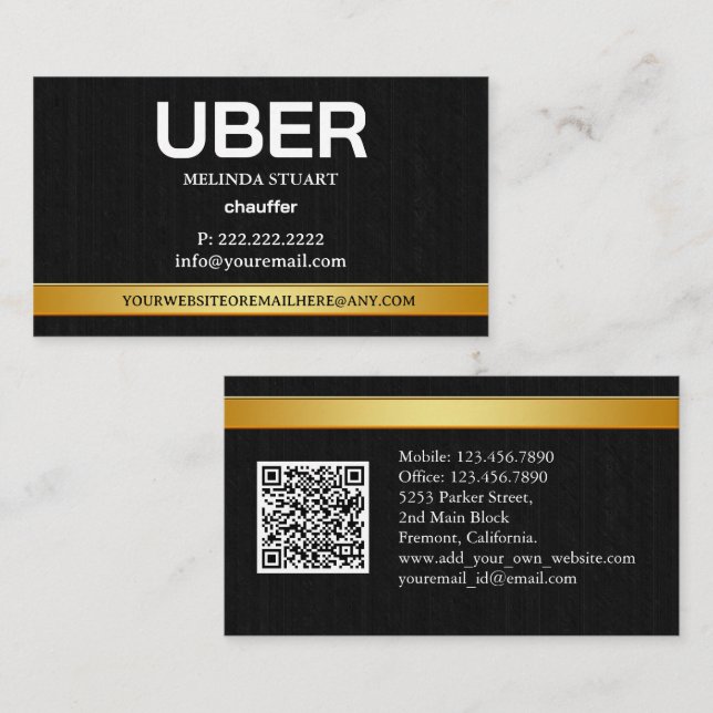 Cartão De Visita Uber Driver Modern Gold Border Referral QR CODE (Frente/Verso)