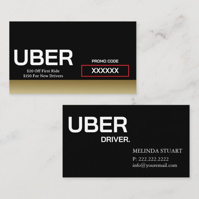 Cartão De Visita Uber Driver Referência de Fronteira Dourada Modern (Frente/Verso)
