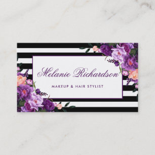 Cartão De Visita Ultravioleta roxo floral elegante listrado