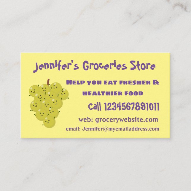 Cartão De Visita Um belo cacho engraçado de desenho animado de uva (Frente)