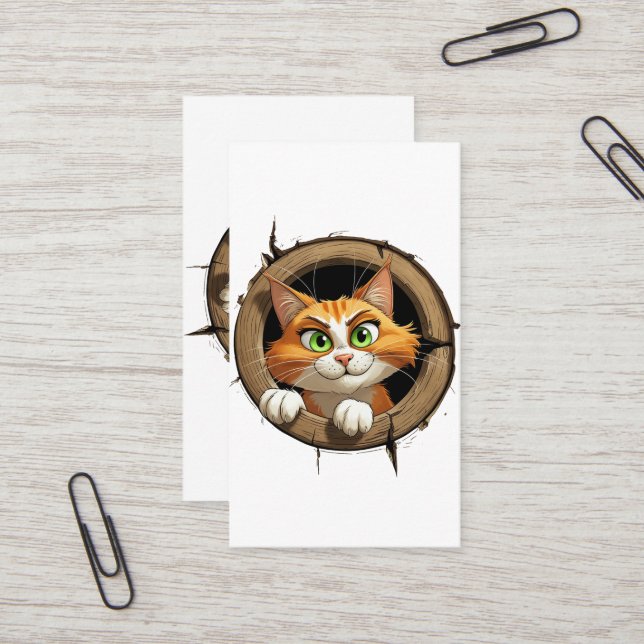 Cartão De Visita Um Gato de Cartoon com Olhos Verdes Brilhantes (Frente/Verso In Situ)