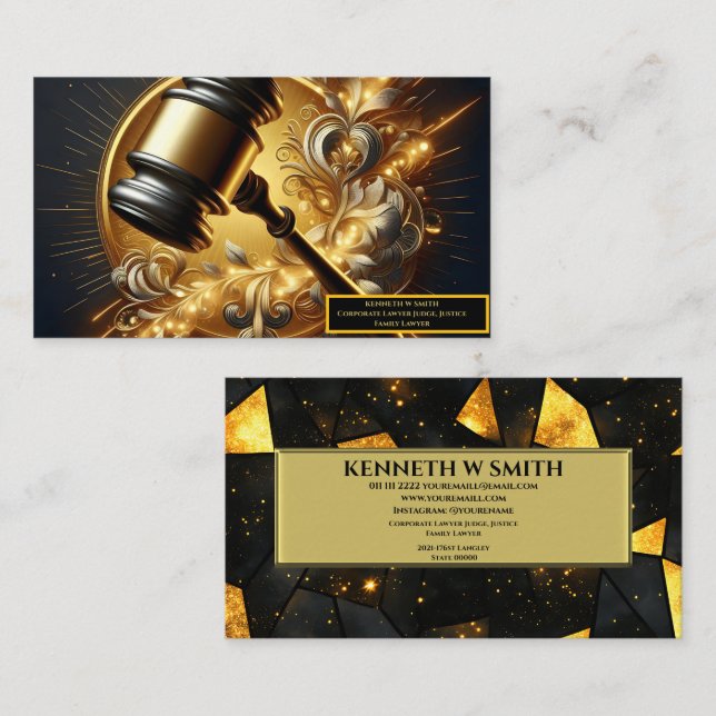 Cartão De Visita Um Gavel de Autoridade Aposta no Poder da Justiça (Frente/Verso)