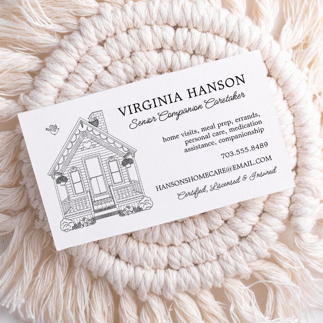 Cartão De Visita Um Lado Desenhando Serviços De Cuidados (Classy Cute Home Caregiver Business Card)