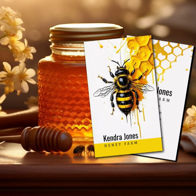 Cartão De Visita Uma abelha Mínima Amarelo Espalha de Mel (Sweet Simplicity #honeybusinesscard #honeyfarm #wax #beeillustration #yellowandblackcard)