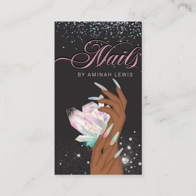 Cartão De Visita Unhas bonito de brilho de cristal holográfico (Frente)