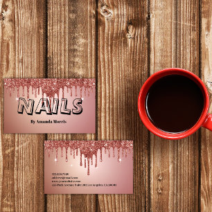 Cartão De Visita Unhas Brilhantes Douradas de Rosa de Cobre Chic
