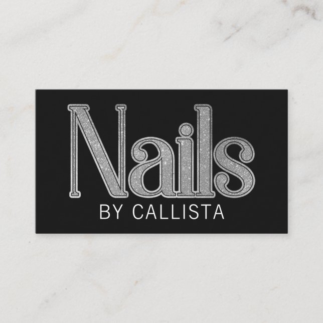 Cartão De Visita Unhas de brilho preto moderno (Frente)