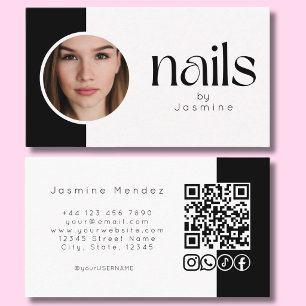 Cartão De Visita Unhas de Foto Preto e Branco Ícones Sociais Código