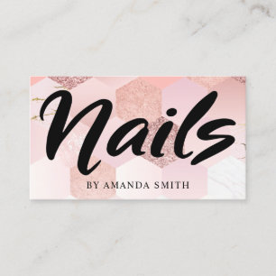 Cartão De Visita Unhas Douradas com Rosa