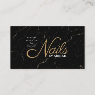 Cartão De Visita Unhas Douradas de mármore preto moderno por "Nome"