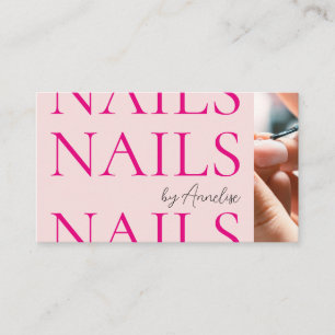 Cartão De Visita Unhas Modernas Negras e Rosa Bege Foto Ousada