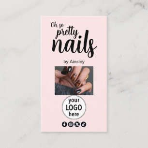 Cartão De Visita Unhas Muito Bonitas Logotipo Rosa Código QR Social