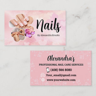 Cartão De Visita Unhas personalizadas, cor-de-rosa minimalista