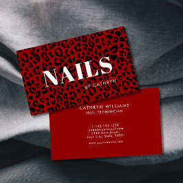 Cartão De Visita Unhas Red Animal Print Nail Technician