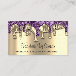 Cartão De Visita Unhas Salon Makeup Dourado Roxo Drives Confetti