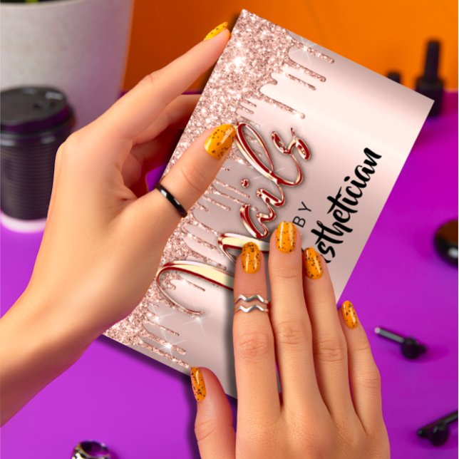 Cartão De Visita Unhas Studio Artist Drives Glitter Rosa Nail Care (Nails Studio Artist Drips Glitter Rose Nail Care Business Card)
