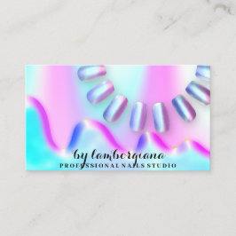 Cartão De Visita Unhas Studio Logotipo Hológrafo QR Código azul cor