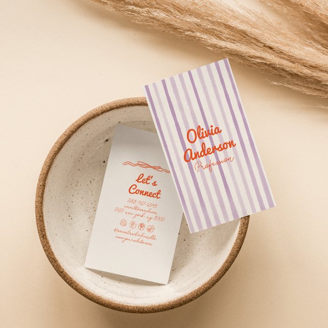 Cartão De Visita Único Boho De Laranja Puro E Roxo Desenhado Manusc (Criador carregado)