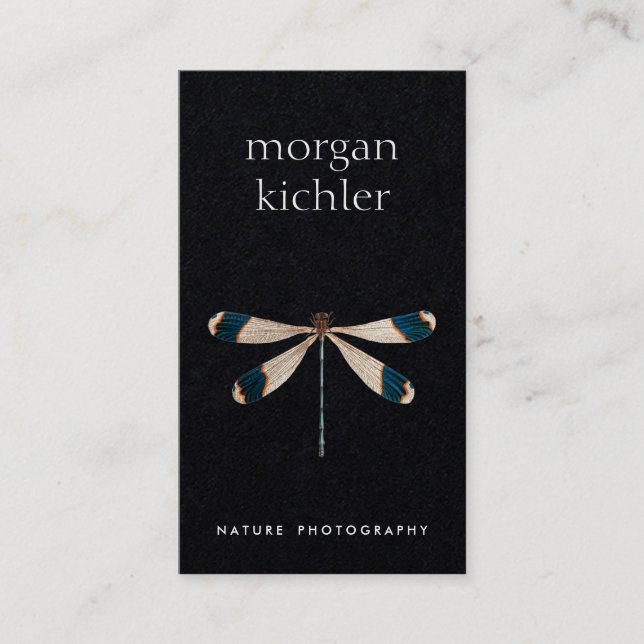 Cartão De Visita Único Dragonfly Nature Professional Black (Frente)