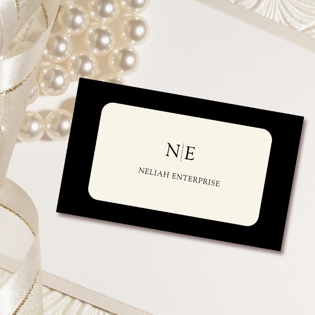 cartão de visita único preto e creme clássico (Criador carregado)