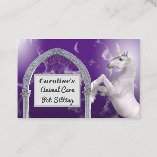 Cartão De Visita Unicórnio Hormona, Roxo, Cuidados Animais (Frente)
