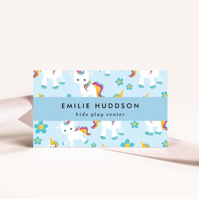 Cartão De Visita Unicórnios bonitos, Kids Play Center, Centro de At (Criador carregado)