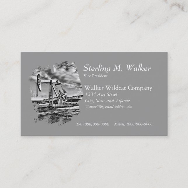 Cartão De Visita Unidade de bombeamento preto e branco do poço (Frente)