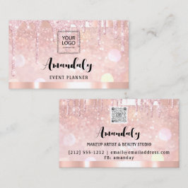 Cartão De Visita Unidade de Rosa do Código QR do Cabelo Unhas Lash 