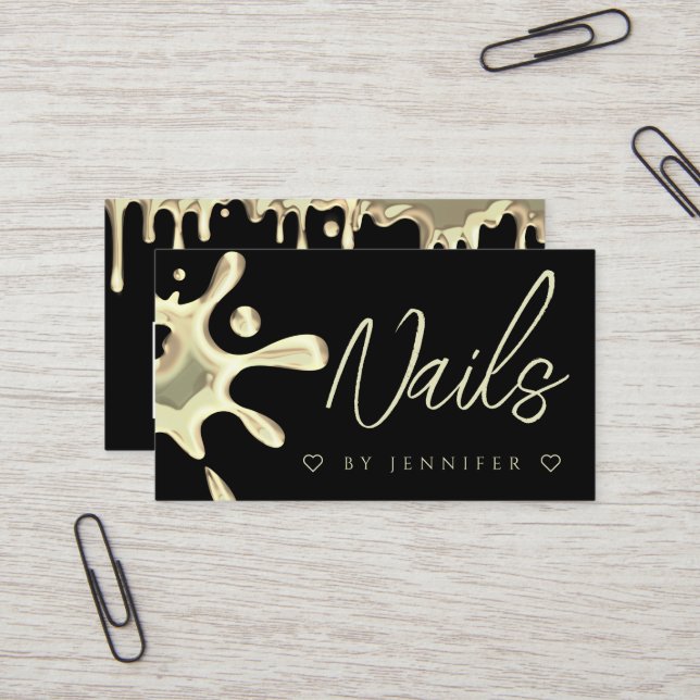 Cartão De Visita Unidades de apresentação poloneses Douradas Unhas  (Frente/Verso In Situ)