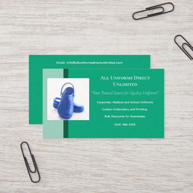 Cartão De Visita Uniforme de Clogs Médicos Azul Verde (Frente/Verso In Situ)