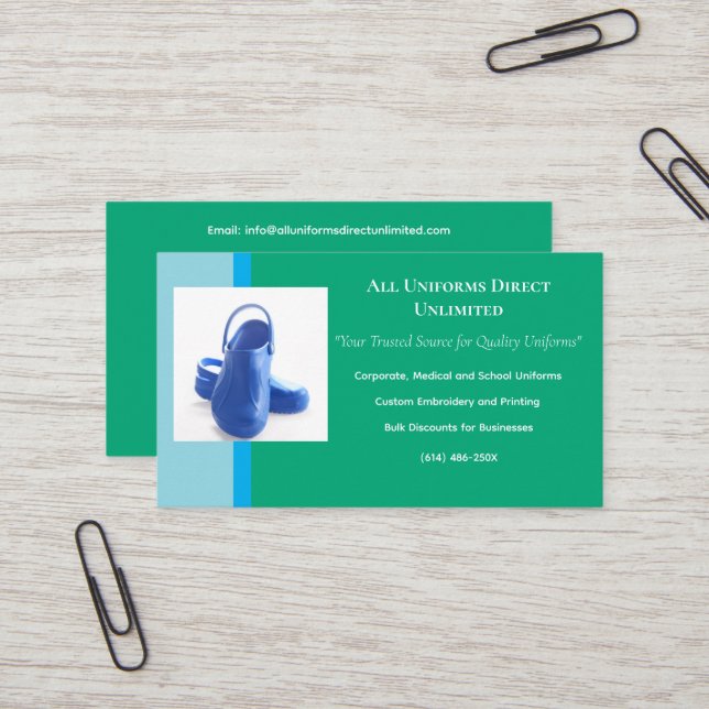 Cartão De Visita Uniforme de Clogs Médicos Azul Verde (Frente/Verso In Situ)