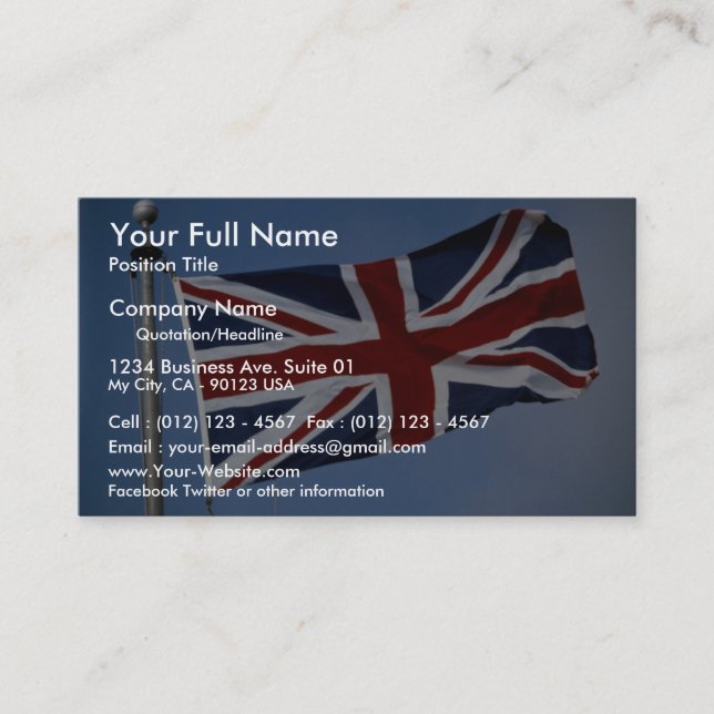 Cartão De Visita Union Jack, Inglaterra (Frente)