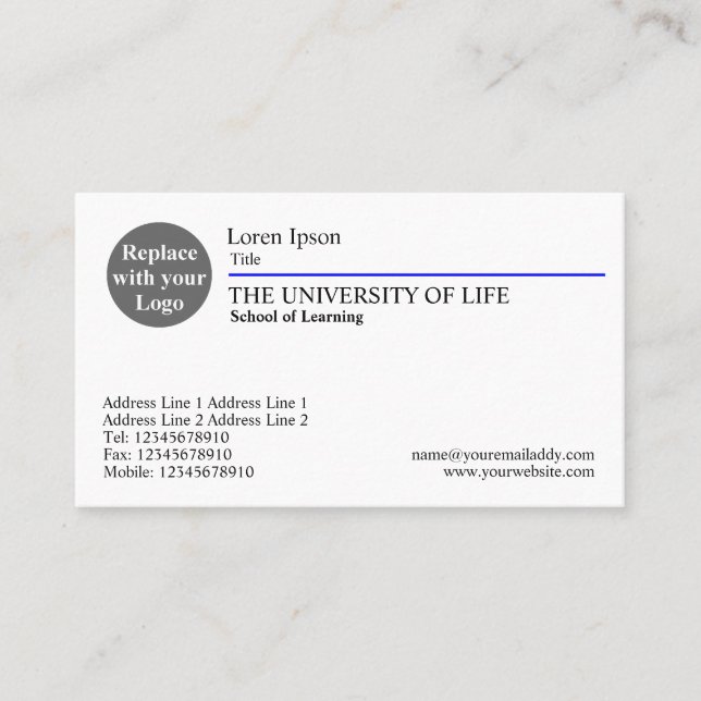 Cartão De Visita Universidade da vida - regra azul (Frente)