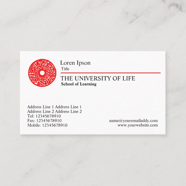 Cartão De Visita Universidade da vida - regra vermelha (Frente)