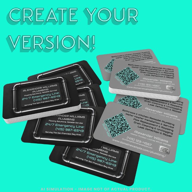 Cartão De Visita URL de Código QR do Plumber de Pipes de Metal Pret (Criador carregado)