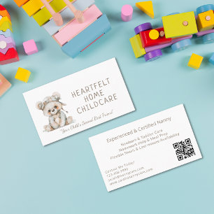 Cartão De Visita Urso Boho Aquarela Babá Cuidador de Crianças