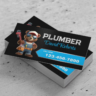 Cartão De Visita Urso de Canalizador Handyman & Plumber Black