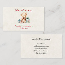 Cartão De Visita Urso de Teddy Bonito com Presentes de Natal