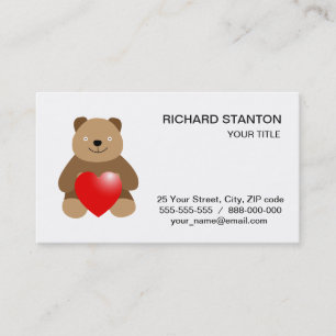 Cartão De Visita Urso engraçado com coração