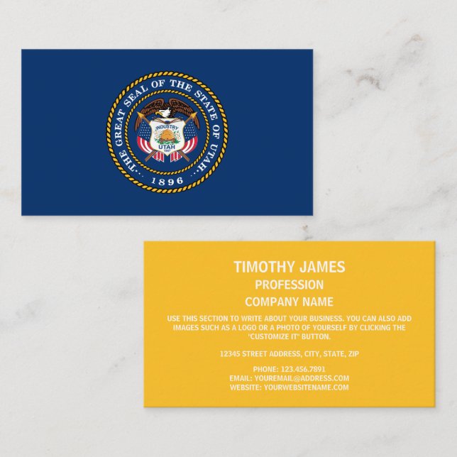 Cartão De Visita Utahn Seal, Selo de Utah (Frente/Verso)