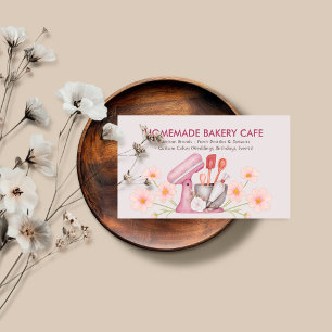 Cartão De Visita Utensílio de Cozinha e Confeitaria Floral Rosa Cin
