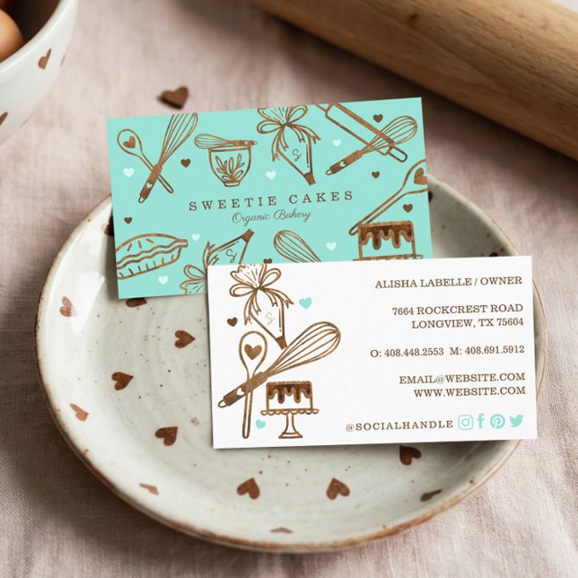 Cartão De Visita Utensílios de Cozinha em Madeira Rústica Padaria e (Criador carregado)