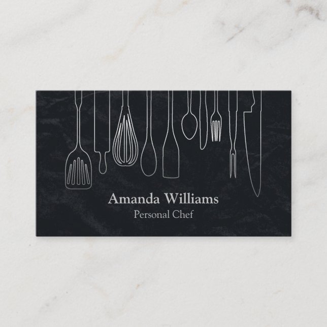 Cartão De Visita Utensílios de prata de cozinha de chef pessoal (Frente)