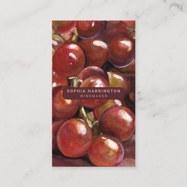 Cartão De Visita Uvas de Vinho Código QR Personalizado Vinhos Vedáv (Frente)