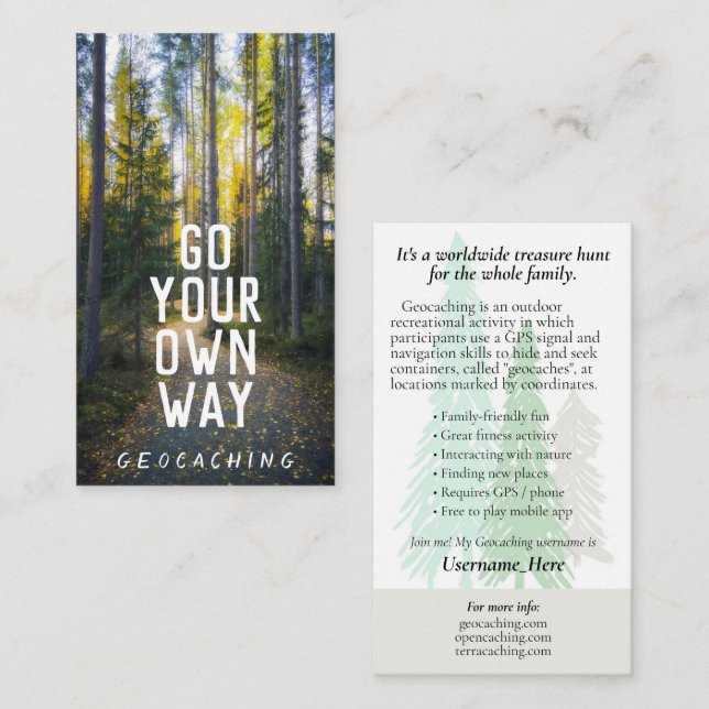 Cartão De Visita Vá Geocaching Trail Card Com Informações Para Mugg (Frente/Verso)