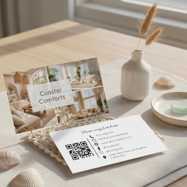 Cartão De Visita Vacation Rental Beach House QR Code Business Card (Criador carregado)