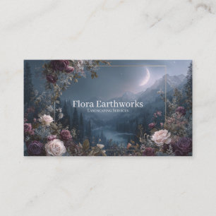 Cartão De Visita Vale da Montanha Rosa Floral e Lua Crescente