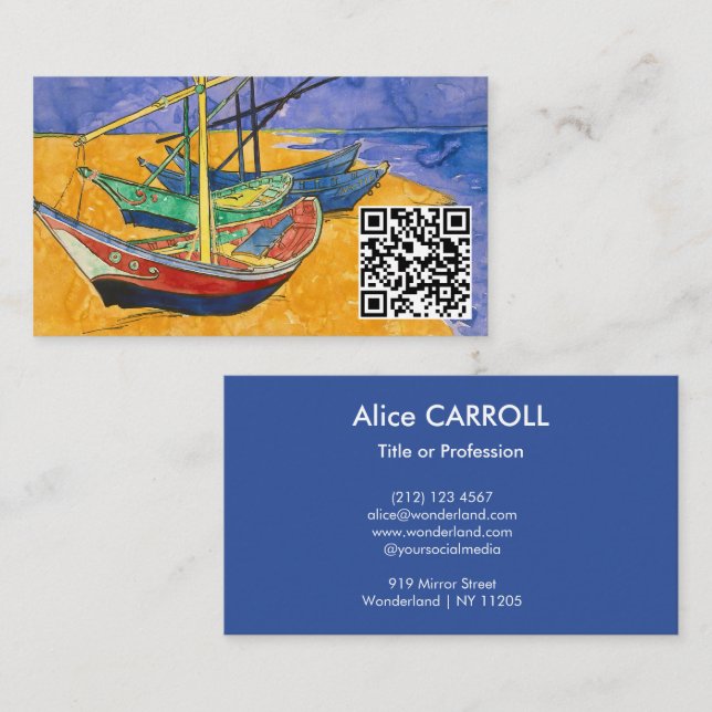 Cartão De Visita Van Gogh - Barcos de Pesca na Praia - Código QR (Frente/Verso)